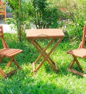 Bộ bistro xếp : 600*600*720mm ghế 380*500*800mm gỗ Acacia màu oil mẫu 1