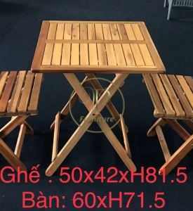 Bộ bàn ghế xếp gấp: Bàn 60xH71.5, Ghế 50x42xH81.5
