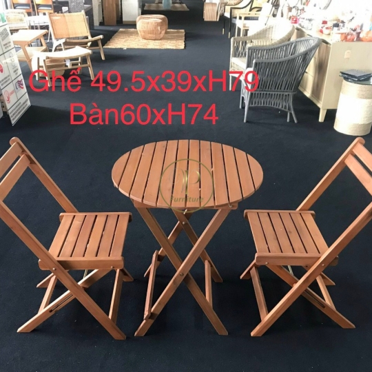 Bộ bàn ghế xếp gấp: Bàn 60xH74, Ghế 49.5x39xH79