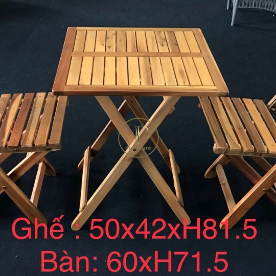 Bộ bàn ghế xếp gấp: Bàn 60xH71.5, Ghế 50x42xH81.5